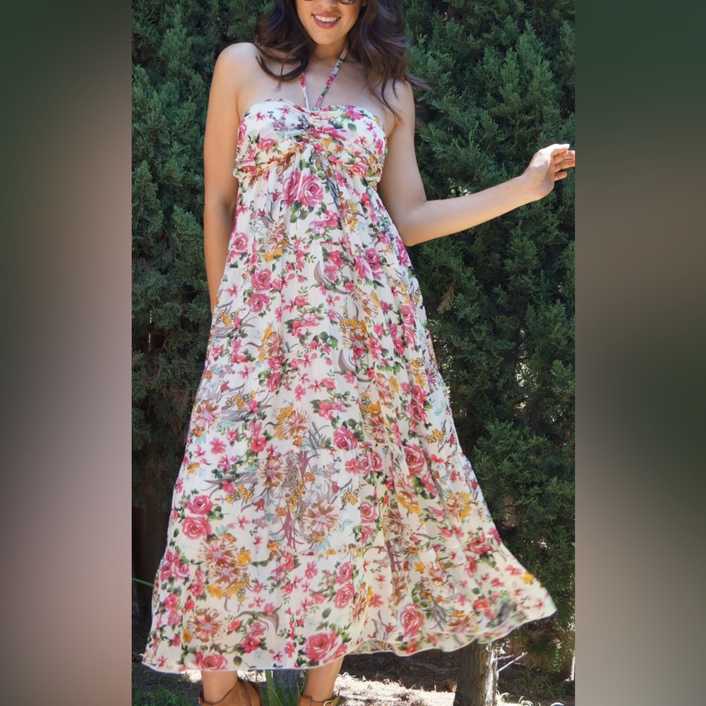 Rachel & Chloe Floral Print Halter Midi Dress Size - Picture 2 of 5
